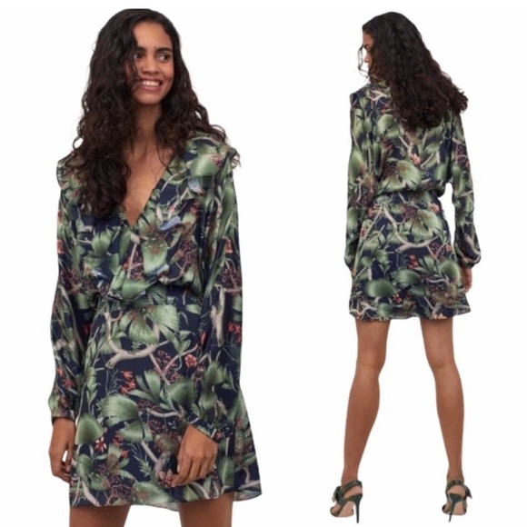 JOHANNA ORTIZ X H&M Tropical Print Ruffle Mini Dress Size S - Picture 1 of 7